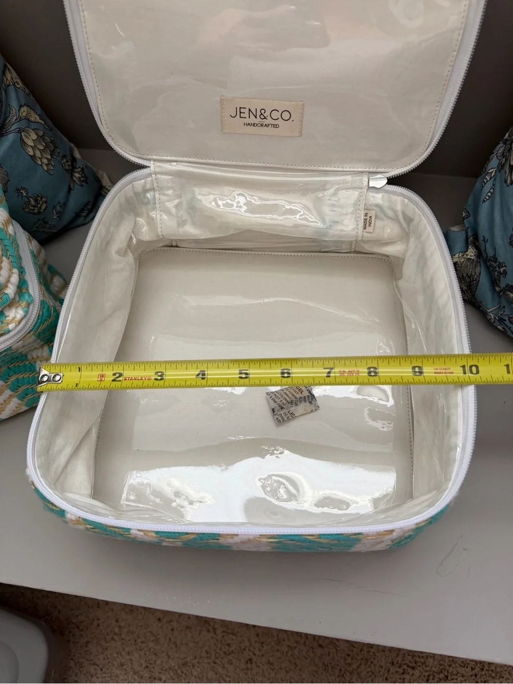 NWT Jen & Co Clear-Lined Woven Cosmetic Cases (4) in Aqua